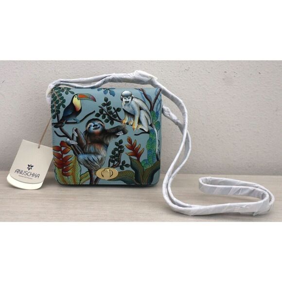Anuschka 7431-AMA Amazon Sloth Jungle Animals Front Flap Crossbody Bag - Picture 9 of 12